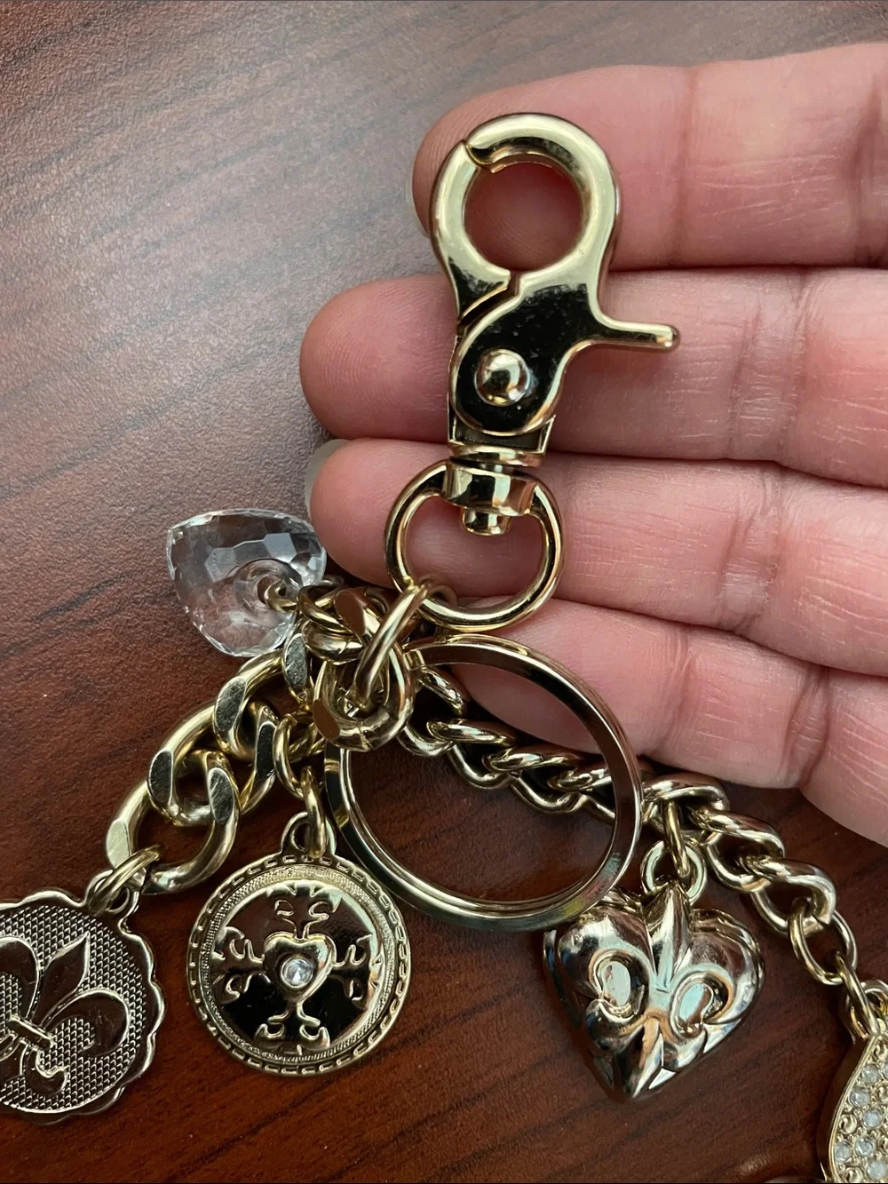 Kathy Van Zeeland Gold-Tone Fleur-de-Lis Crystal Charm Keychain - Picture 7 of 11